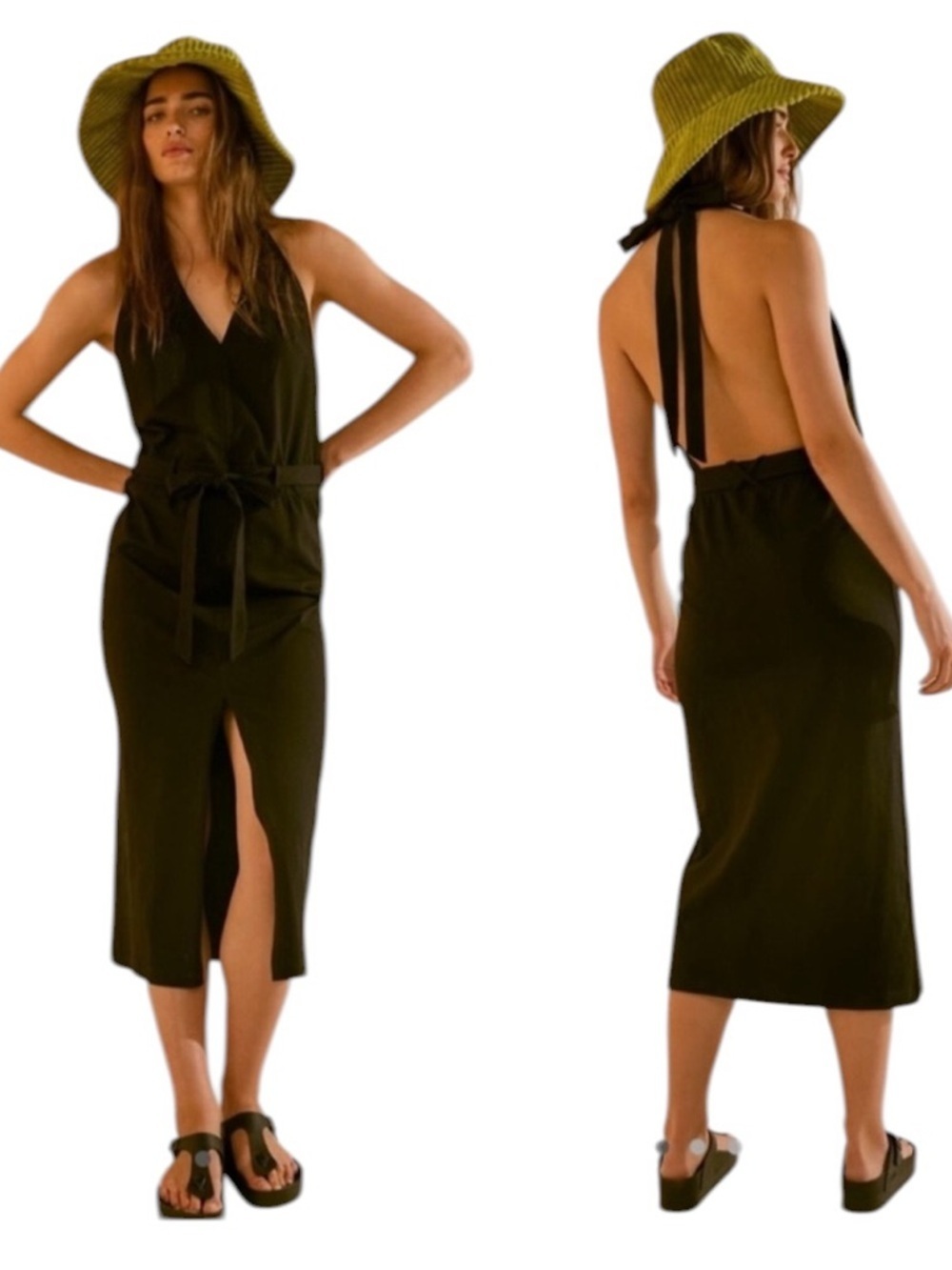 NWT Free People Cotton Beach Randi Midi Knit Halter Dress Black Size S